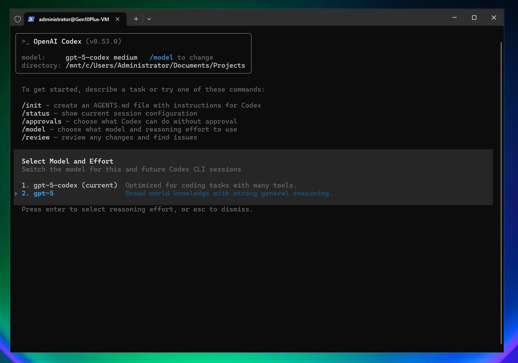 Windows 打开 Codex 模型选择